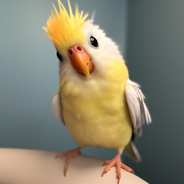 A yellow and white bird with a yellow beak and a black eye.