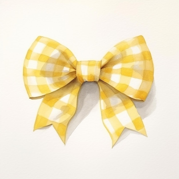 yellow and white checkered bow on white background with copy space generative ai