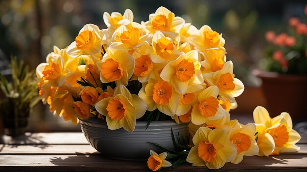 yellow and white daffodils in the vase