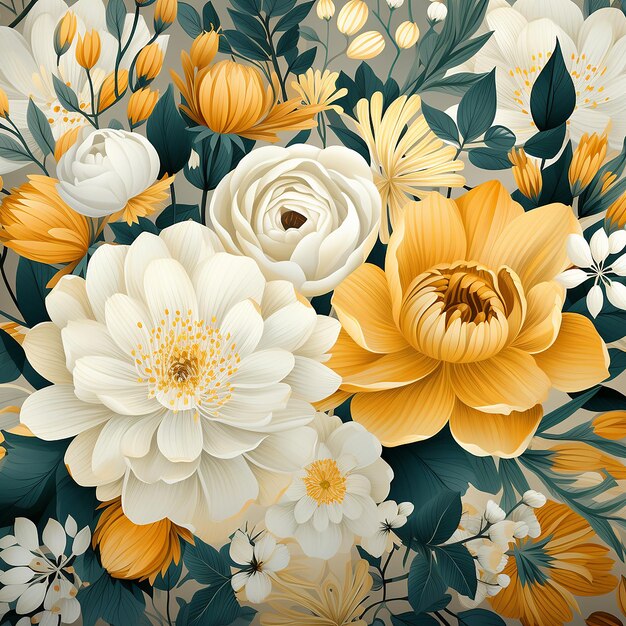 yellow and white floral watercolor seamless pattern