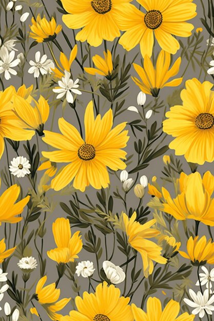 Yellow and white flowers on a gray background generative ai