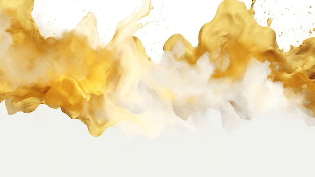 A yellow and white liquid splashing with a white background