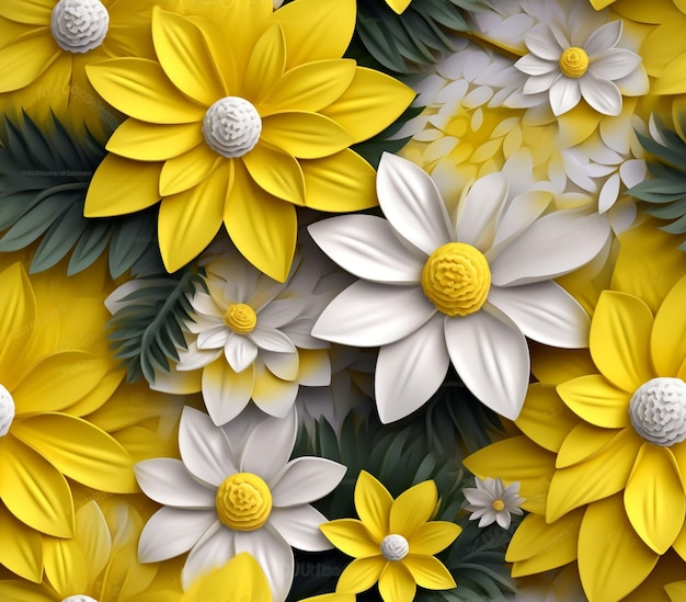 Yellow and white paper flowers are arranged in a pattern generative ai