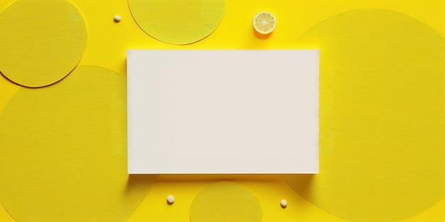 A yellow and white poster with a lemon on it