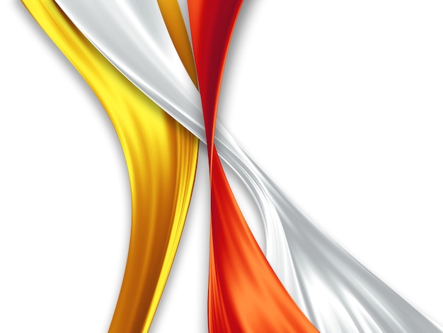 Yellow, white and red silk ribbons on a white background