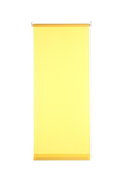 Yellow window roller blind isolated on white