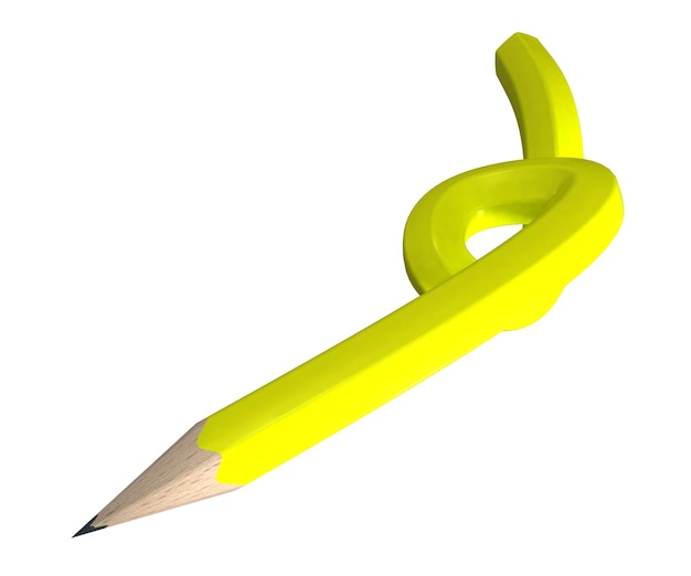 불가능한 모양으로 꼬인 노란색 나무 연필