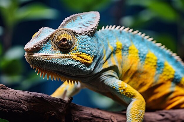 Photo yellowblue lizard panther chameleon