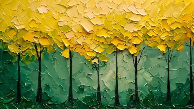 黄色い葉の木の油絵の背景