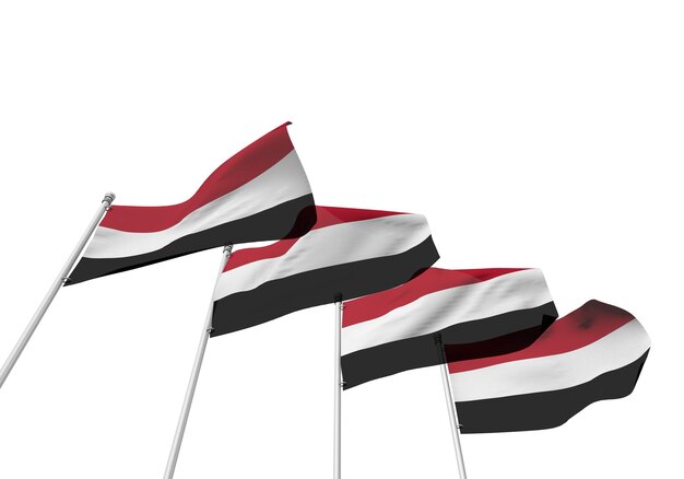 Yeman flags in a row with a white background 3D Rendering