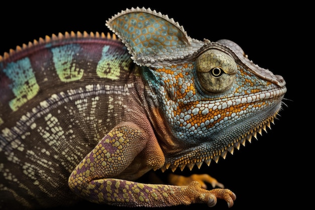 Yemen Chameleon Close up against black backdrop