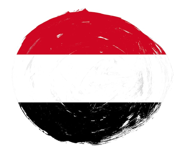 Yemen flag painted on a distressed white stroke brush background