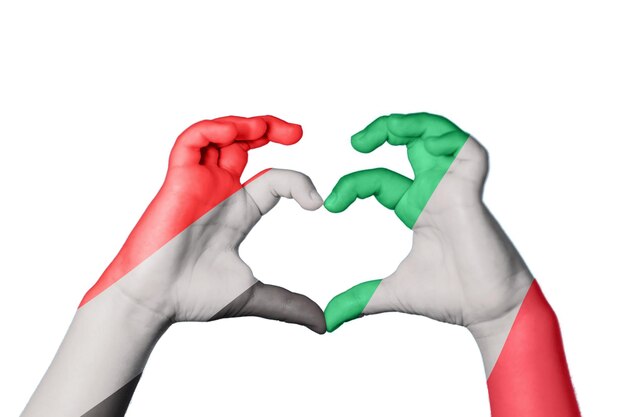 Foto italia cuore yemen gesto della mano che fa il cuore