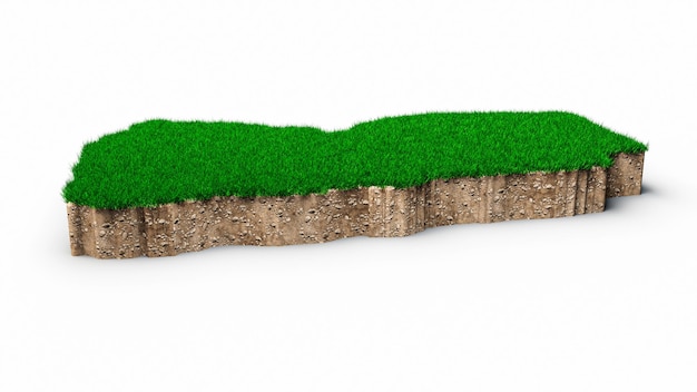 Yemen Map soil land geology cross section with green grass and Rock ground texture 3d illustration