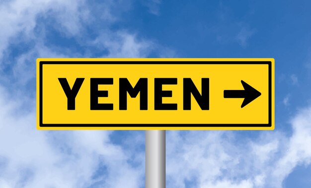 Yemen road sign on sky background