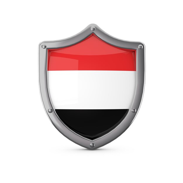 Yemen security concept metal shield shape with national flag