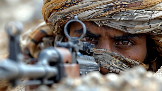 Photo yemeni army soldier in the desert of yemen