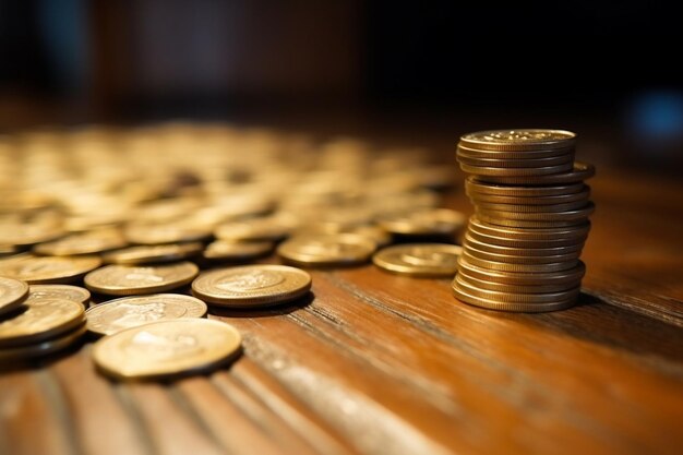 Yen Coins on Wooden Table