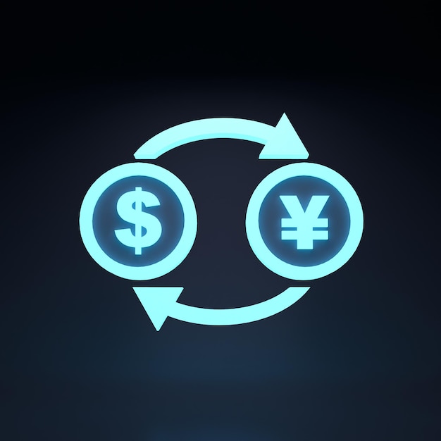 Yen and dollar conversion 3d rendering illustration