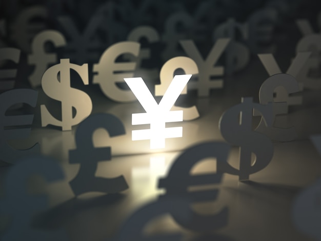 Photo yen, dollar, euro, and pound  signs. currency exchange concept. 3d