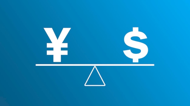 Yen and dollar icon on scales