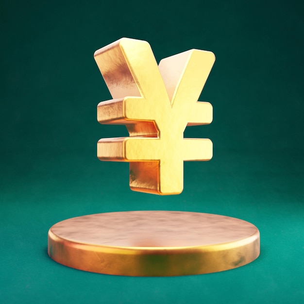 Yen-pictogram. Fortuna Gold Yen-symbool met Tidewater Groene achtergrond. 3D-gerenderde sociale mediapictogram.