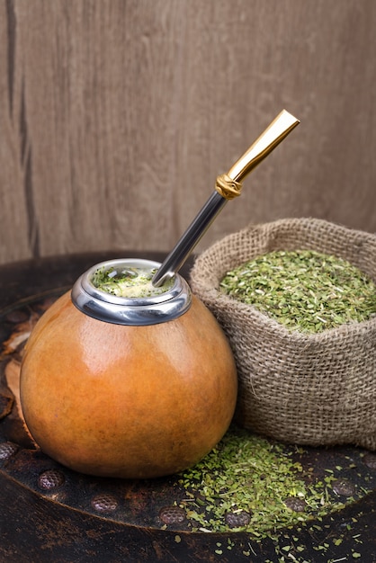 Yerba mate in a traditional calabash gourd