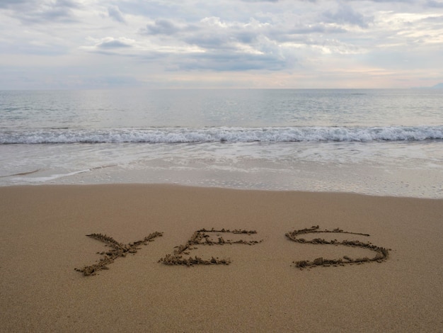 Yes concept word written on sand beach