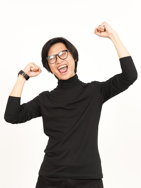 Yes Excited and Celebration gesture Of Beautiful Asian Man Isolated On White Background