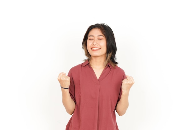 Yes or Excited Gesture Of Beautiful Asian Woman Isolated On White Background