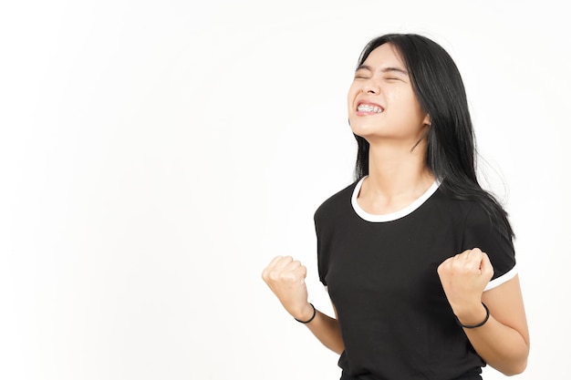 Yes Happy Celebrating Gesture Of Beautiful Asian Woman Isolated On White Background