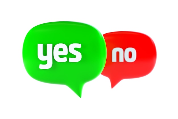 YES or NO Bubble Speech. 3d Rendering