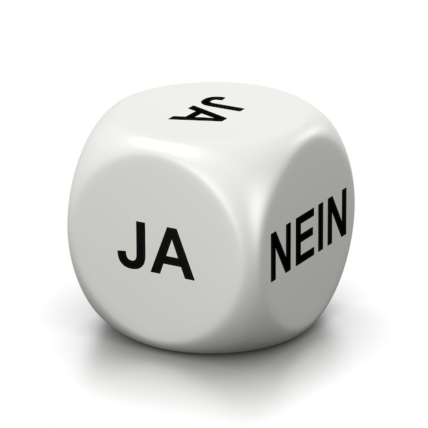 Photo yes or no white dice, german language