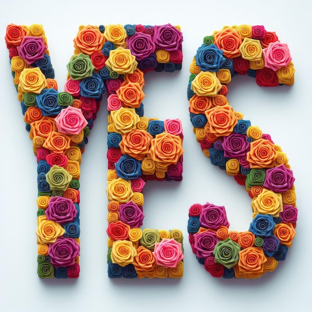 YES text formed fully by colorful roses with Generative AI