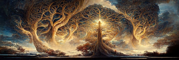 Yggdrasil uit de Noorse mythologie, bekend als de levensboom.