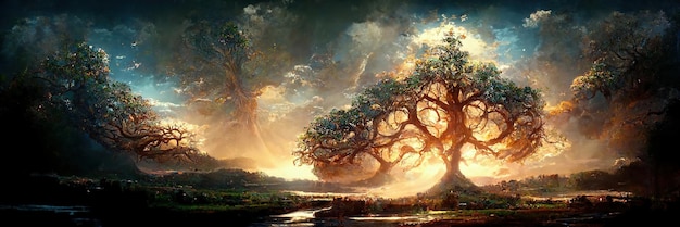 Yggdrasil uit de Noorse mythologie, bekend als de levensboom.
