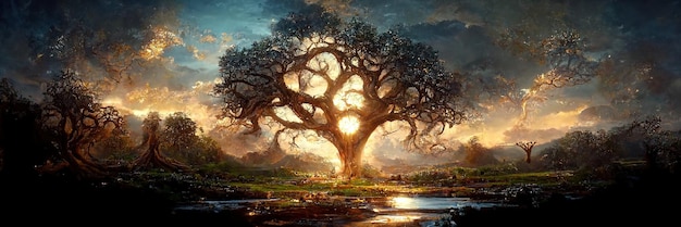 Yggdrasil uit de Noorse mythologie, bekend als de levensboom.