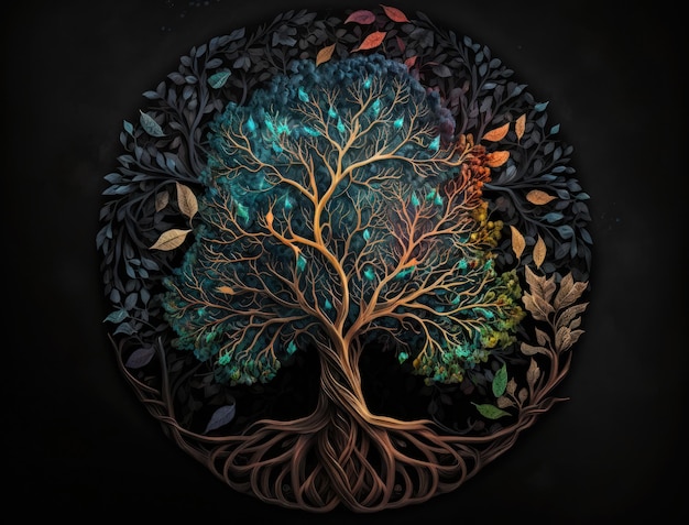Фото Концепция мирового дерева yggdrasil создана с помощью генеративной технологии ии