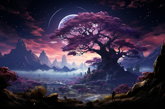 Yggdrasill Tree Enveloping the Vast Earth Planet