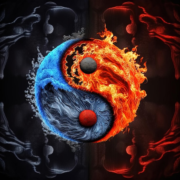 Yin en Yang gemaakt van vuur en water. Symbool van harmonie