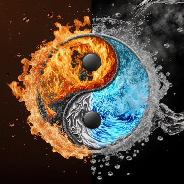 Foto yin en yang gemaakt van vuur en water. symbool van harmonie