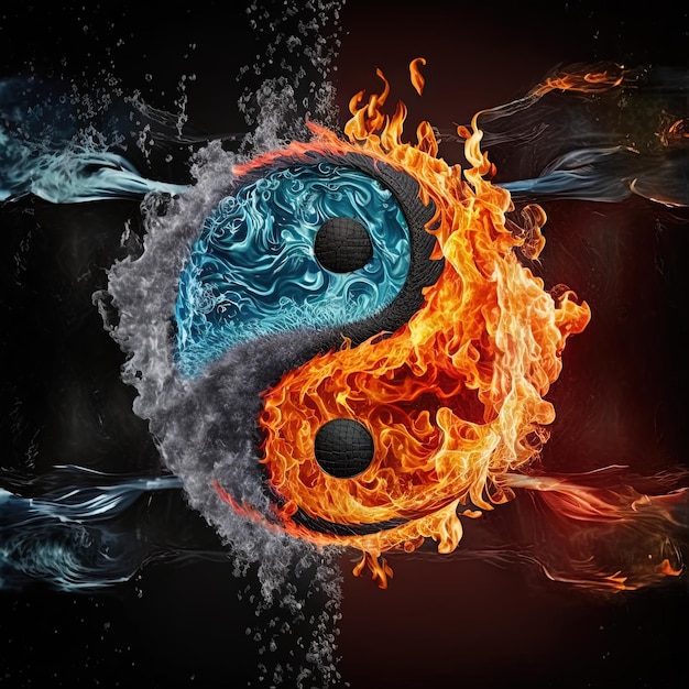 Yin en Yang gemaakt van vuur en water. Symbool van harmonie