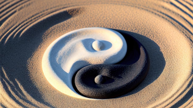 Foto yin en yang symbool op het zand