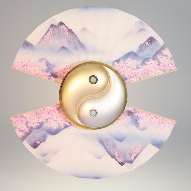 Yin en yang symbool tussen fans 3d render