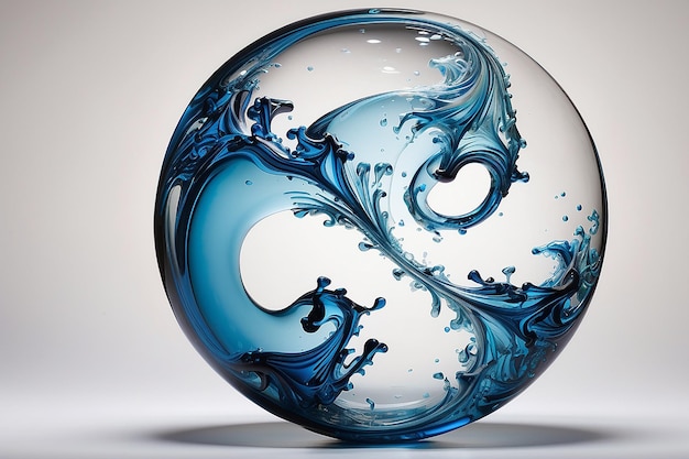 Foto un disegno yin yang creato in una bolla d'acqua in tonalità di blu