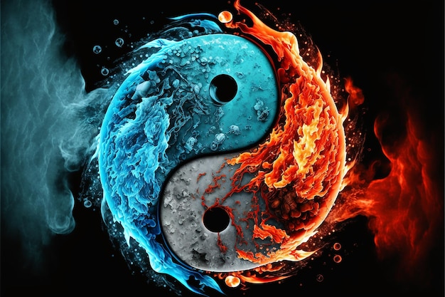 Photo the yin yang and fire is the symbol of the fire and the word fire.