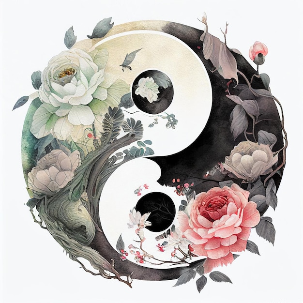 Yin yang icon symbol filled with colors Generative AI