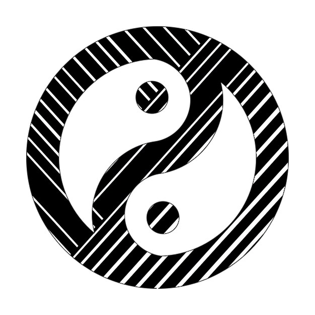 Yin yang icoon zwarte witte diagonale lijnen