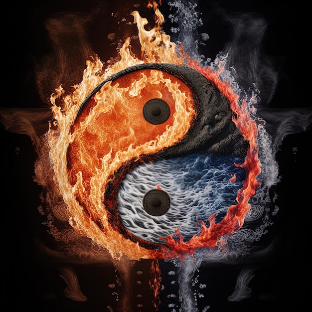 Yin and yang made of fire and water. symbol of harmony