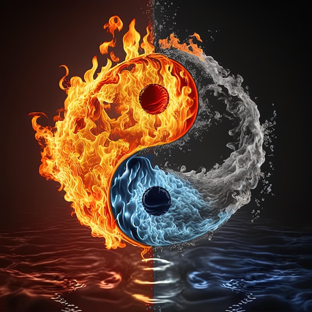 Yin and Yang made of fire and water. Symbol of harmony